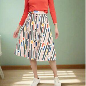 Anthropologie 50’s A-Line Midi Skirt 6 Button Front Striped Belted Pockets Hutch